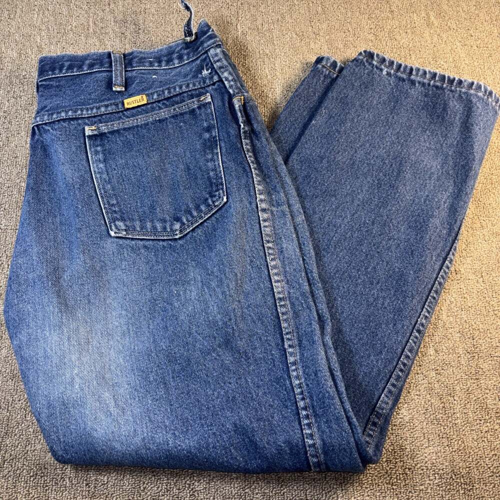 VTG 70s Rustler Jeans Talon Zipper Men’s Blue Denim Straight Cut 36x30